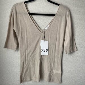 Zara Cream V-Neck Women's Blouse New